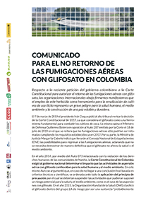 Comunicado para el NO retorno de las fumigaciones aéreas con glifosato en Colombia